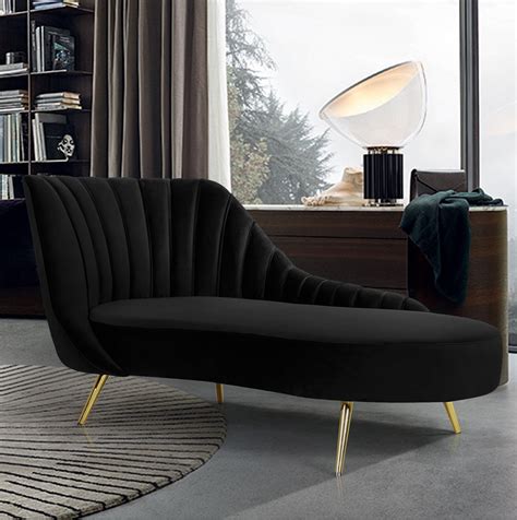 Black Velvet Chaise Sofa Baci Living Room