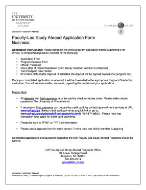 Fillable Online Uri Faculty Led Study Abroad Application Form Business