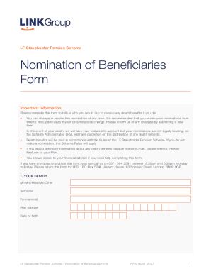 Fillable Online Nomination Of Beneficiaries Form Linkgroup Eu Fax