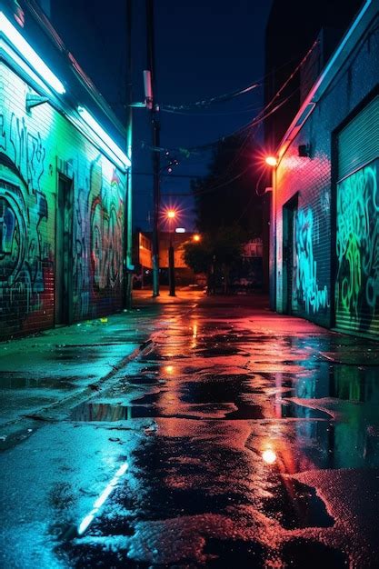 Premium Photo | Graffiti on a dark alley with a light on the wall