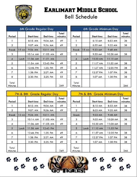 BELL SCHEDULES | Earlimart Middle School