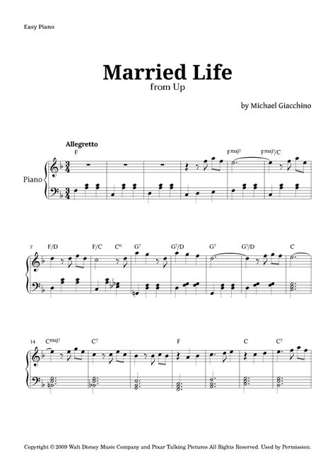 Married Life Arr Langanho By Michael Giacchino Sheet Music For Easy