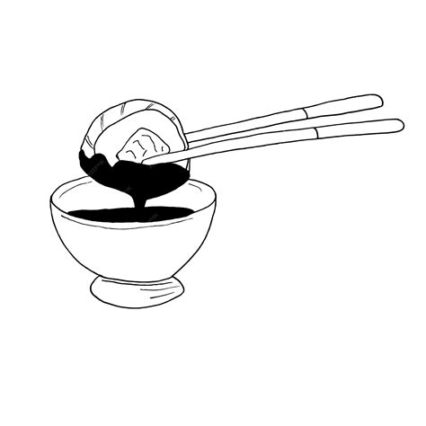 Premium Vector Doodle Sushi Outline Illustration Dipping Maki Roll In Soy Sauce With