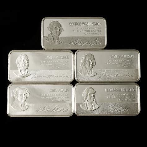 Five Franklin Mint Sterling Silver Bars Each Grains Lot