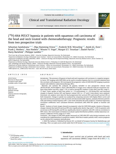 PDF 18F HX4 PET CT Hypoxia In Patients With Squamous Cell Carcinoma