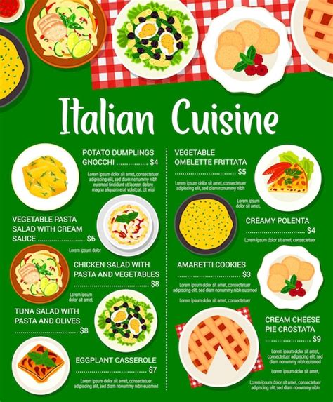 Premium Vector Italian Cuisine Menu Italy Dishes Price List