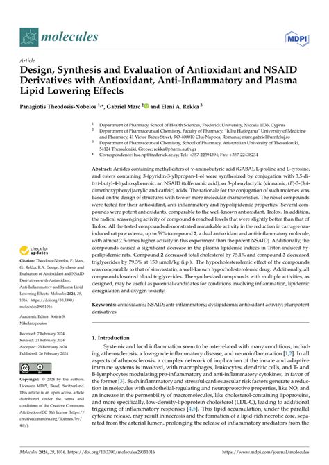 PDF Design Synthesis And Evaluation Of Antioxidant And NSAID