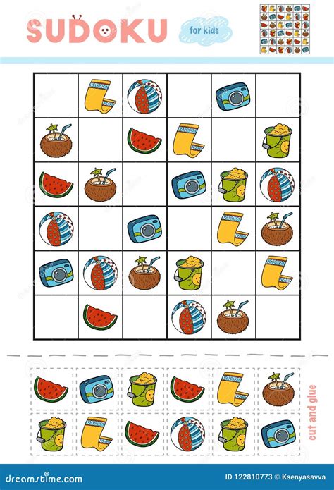 Sudoku For Children Education Game Cartoon Set Of Objects Stock