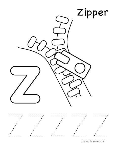 Letter Z For Zipper Tracing Worksheet For Children Kindergarten