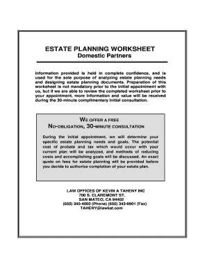 Fillable Online Estate Planning Worksheet For Domestic Partners Law