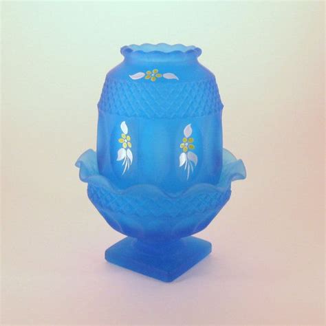 Fairy Lamp Westmoreland Blue Frosted Mist Glass Handpainted Etsy Fairy Lamp Small Glass