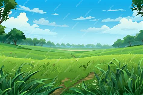 Lush Green Cartoon Grass Field | Premium AI-generated image