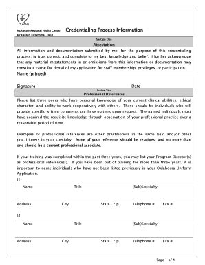 Fillable Online Credentialing Process Information Fax Email Print