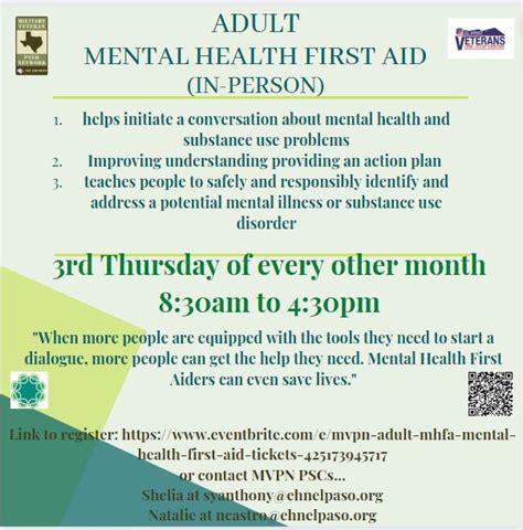 Adult MHFA Mental Health First Aid El Paso Veterans One Stop Center