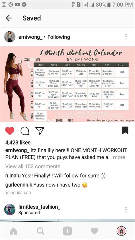 Workout Plan by Emi Wong (Youtuber) | Body workout plan, Workout plan ...