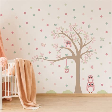 Adesivo Para Parede Quarto Menina - Adesivo De Parede para Quarto Menina Árvore Coruja Bolinhas | Shopee Brasil