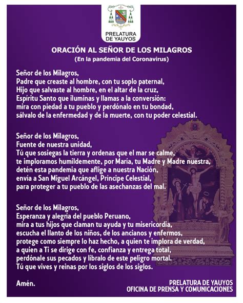 Oración Nacional al Señor de los Milagros Prelatura de Yauyos Cañete