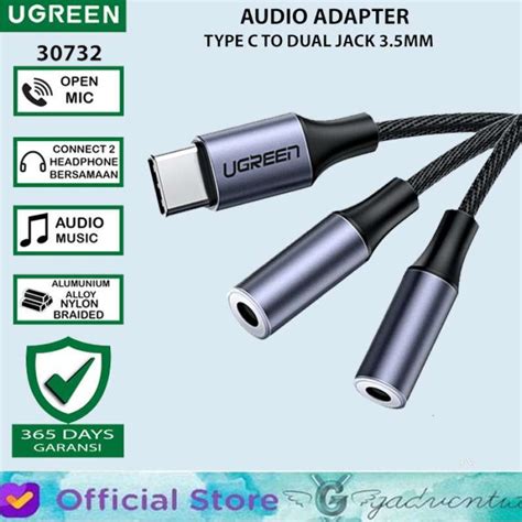 Jual UGREEN Kabel Splitter Handsfree Earphone USB Type C To Dual Jack 3