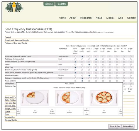 Screenshot Of The Online Food4me Food Frequency Questionnaire