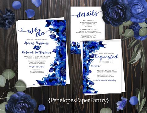 Sapphire Floral Summer Wedding Invitationsapphire Summer Wedding