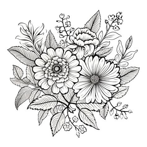 Un Dibujo En Blanco Y Negro De Flores Con Hojas Generativas Ai Foto