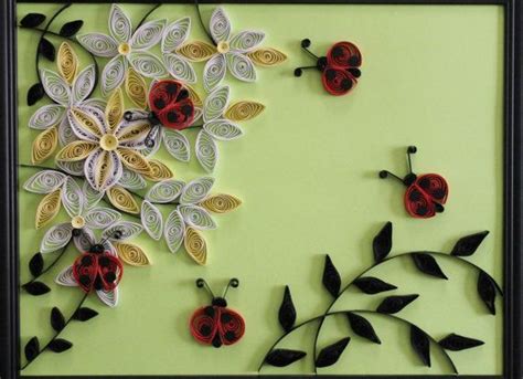 An Intricate Paper Art Work With Ladybugs And Leaves On The Side