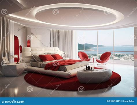 Stylish Luxury Red and White Bedroom Stock Illustration - Illustration ...