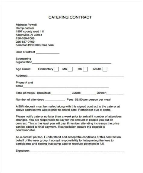 Printable Catering Contract