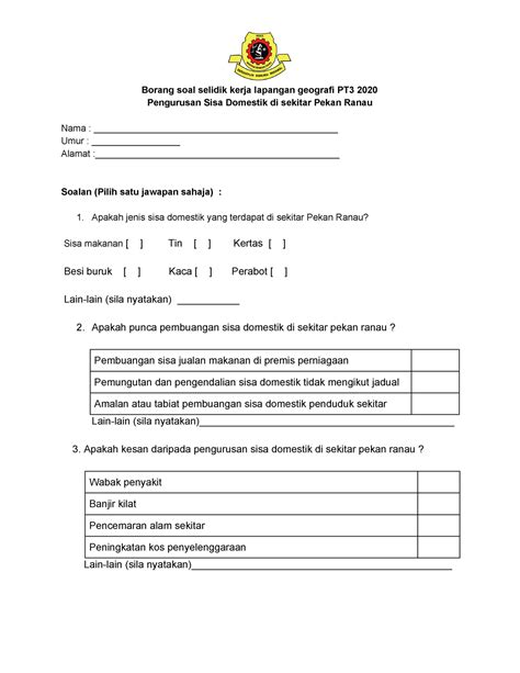 Borang Soal Selidik Geografi Teknologi Hijau NBKomputer
