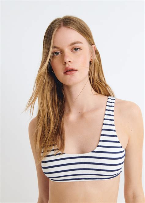 Woven Stripe Bandeau Bikini Top BROWNIE