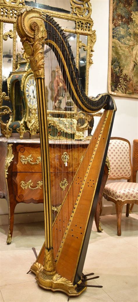 Proantic Harpe En Bois Sculpté Signée Pollet à Paris Epoque Lou