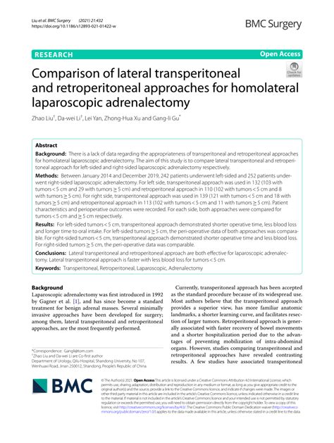 Pdf Comparison Of Lateral Transperitoneal And Retroperitoneal