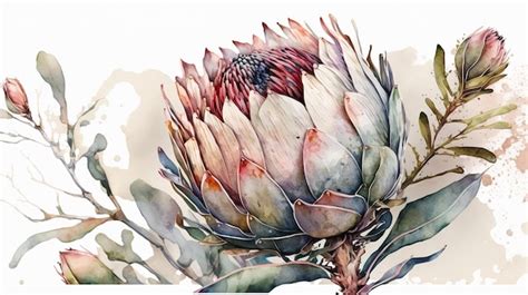 Premium AI Image | Protea flower drawing with white backdrop