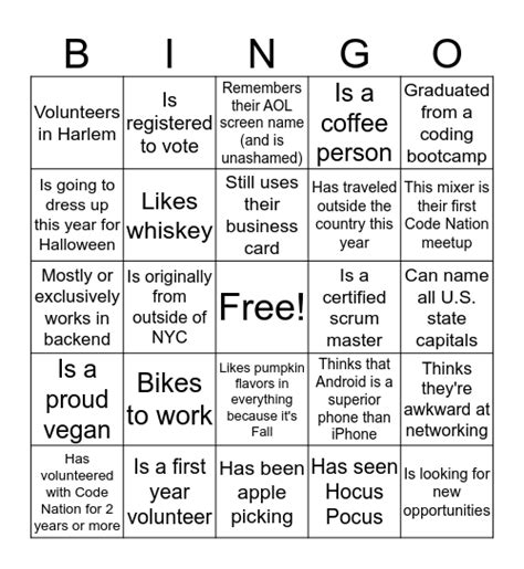 Volunteer Mixer Bingo Card