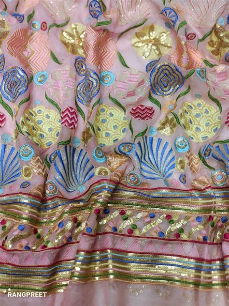 Embroidered Multicolor Traditional Sequence Embroidery Georgette Fabric