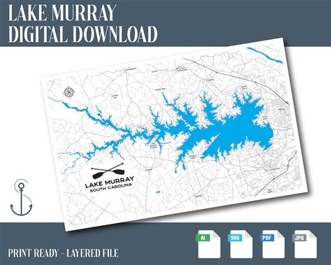 Lake Murray Map, Lake Murray SVG, Instant Download, Laser File, Lake ...