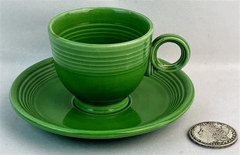 Lot Vintage Fiestaware Medium Green Cup Saucer