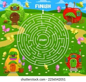 Labyrinth Maze Fairytale Magic Houses Dwellings Stock Vector Royalty