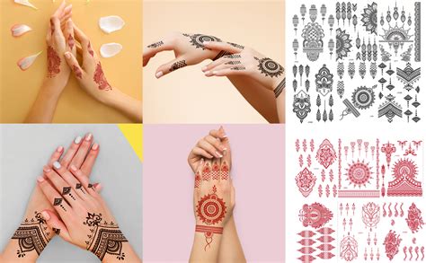 Xmasir Henna Tattoo 12 Sheets Henna Stickers 6pcs Red