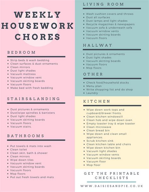 Housework Checklist Get The Printable Checklist Of Weekly Housework