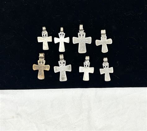 Antique Silver Ethiopian Coptic Cross Pendants Gem