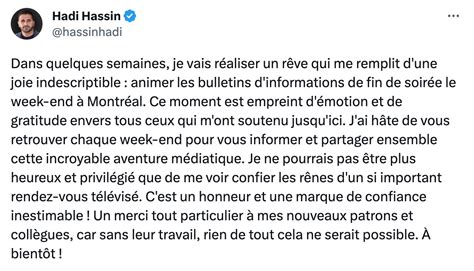 Le Journaliste Hadi Hassin D Croche Un Poste Important Tva