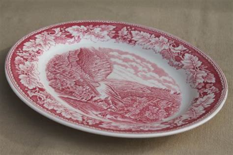 Vintage Red Transferware Currier Ives China Harper S Ferry Platter