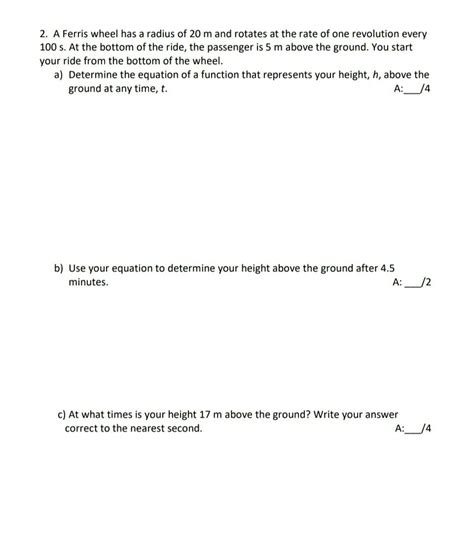 Solved A Ferris Wheel Has A Radius Of M And Rotates At Chegg