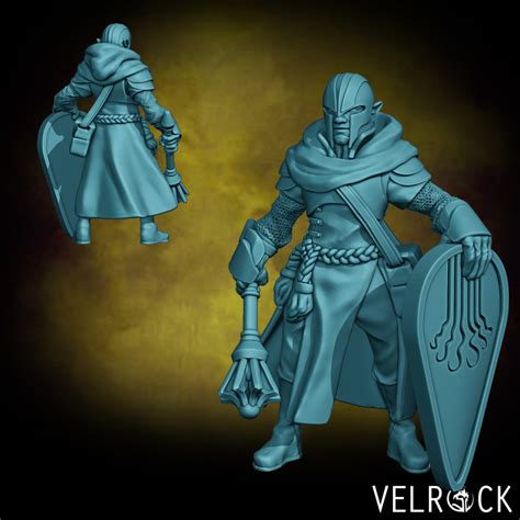 Male Half Elf Cleric Of Eldath With Mace And Shield Velrock Art