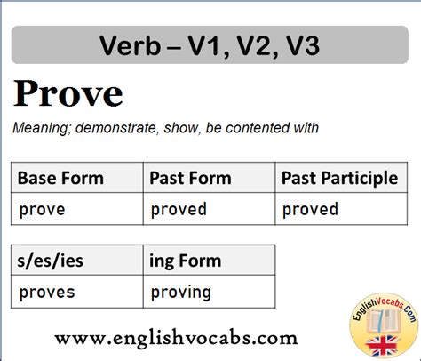 Prove Past Simple Past Participle V1 V2 V3 Form Of Prove English Vocabs