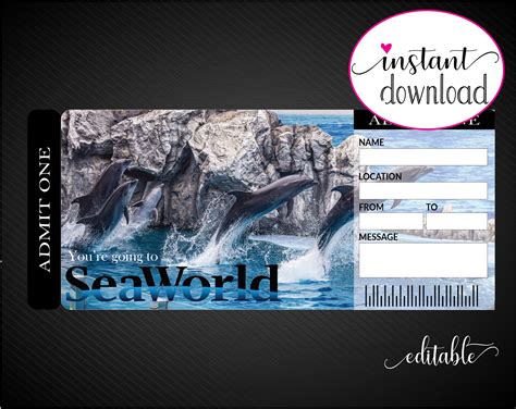 Printable Seaworld Surprise Trip Tickets Vacation Ticket Etsy