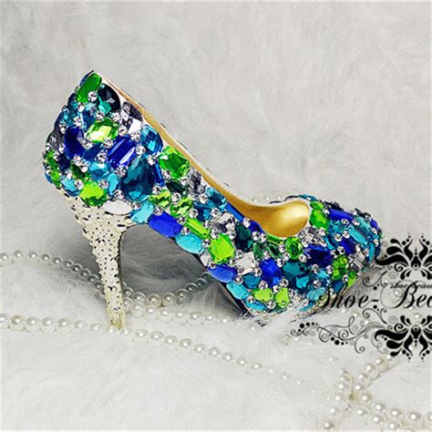 2015 New Luxury Wedding Shoes Handmade Colorful Rhinestone Bridal Shoes Beautiful Crystal High