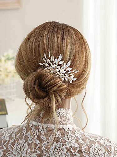 Bride Wedding Gold Leaf Hair Comb Crtstal Bridal Headpiece Bridesmaids