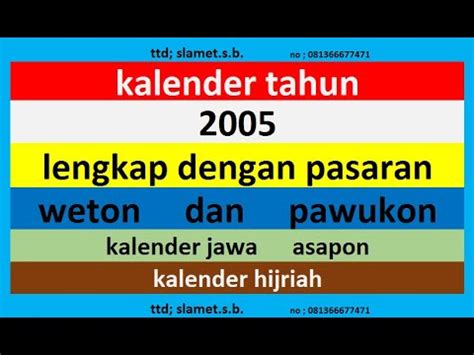 Kalender 2005 Lengkap Pawukon Weton Pasaran Kalender Jawa Hijriah